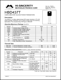 HBD437T datasheet: 1A complementary silicon power transistor for use in medium power linear and switching applications HBD437T