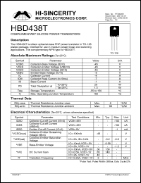 HBD438T datasheet: 1A complementary silicon power transistor for use in medium power linear and switching applications HBD438T