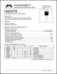 HBD678 datasheet: 4A 5V NPN epitaxial planar transistor for use as output devices in complementary general purpose amplifier applications HBD678