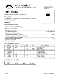 HBU406 datasheet: 7A NPN epitaxial planar transistor for use in TV horizontal output and switching applications HBU406
