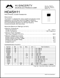 HD45H11 datasheet: 80V 5A PNP epitaxial planar transistor for various specific and general purpose applications HD45H11
