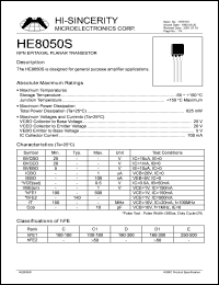 HE8050S datasheet: 25V 700mA NPN epitaxial planar transistor for general purpose amplifier applications HE8050S