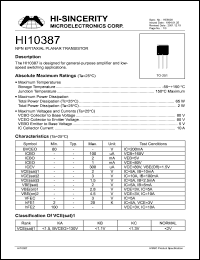 HI10387 datasheet: 80V 10A NPN epitaxial planar transistor for general purpose amplifier and low-speed switching applications HI10387