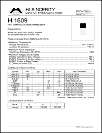 HI1609 datasheet: Emitter to base voltage:5V 100mA NPN epitaxial planar transistor HI1609