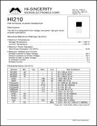 HI210 datasheet: Emitter to base voltage:8V 5A PNP epitaxial planar transistor for low voltage, low power, high gain audio amplifier applications HI210