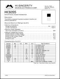 HI3055 datasheet: Emitter to base voltage:5V 10A NPN epitaxial planar transistor for general purpose of amplifier and switching applications HI3055