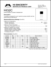 HI32C datasheet: Emitter to base voltage:5V 3A PNP epitaxial planar transistor for use in general purpose amplifier and low speed switching applications HI32C