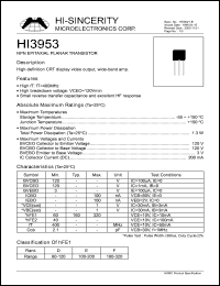 HI3953 datasheet: Emitter to base voltage:3V 200mA NPN epitaxial planar transistor HI3953