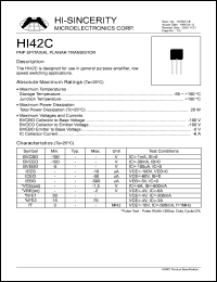 HI42C datasheet: Emitter to base voltage:5V 6A PNP epitaxial planar transistor for use in general purpose amplifier, low speed switching applications HI42C