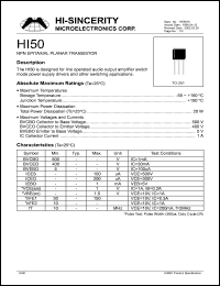HI50 datasheet: Emitter to base voltage:5V 1A NPN epitaxial planar transistor for line operated audio output amplifier HI50