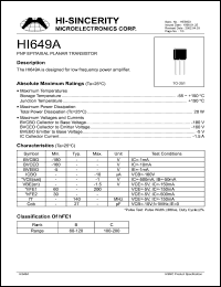 HI649A datasheet: Emitter to base voltage:5V 1.5A PNP epitaxial planar transistor for low frequency power amplifier HI649A
