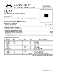 HJ47 datasheet: Emitter to base voltage:5V 1A NPN epitaxial planar transistor for high voltage switch switching applications HJ47