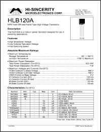 HLB120A datasheet: Emitter to base voltage:6V; NPN triple diffused planar type high voltage transistor for use in switching applications HLB120A
