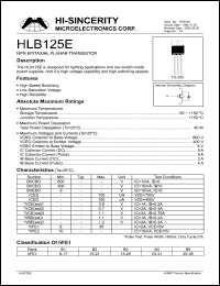 HLB125E datasheet: Emitter to base voltage:9V; NPN epitaxial planar transistor for light applications and low switch-mode power suppies HLB125E