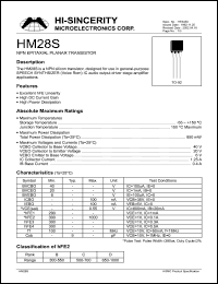 HM28S datasheet: Emitter to base voltage:6V; NPN epitaxial planar transistor for use in general-purpose SPEECH SYNTHSIZER IC audio output driver stage amplifier applications HM28S