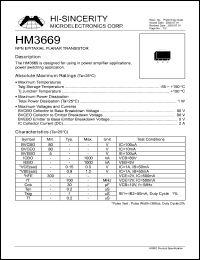 HM3669 datasheet: Emitter to base voltage:5V; NPN epitaxial planar transistor for using in power amplifier applications HM3669