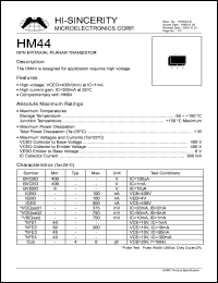 HM44 datasheet: Emitter to base voltage:6V; NPN epitaxial planar transistor for applications requires high voltage HM44
