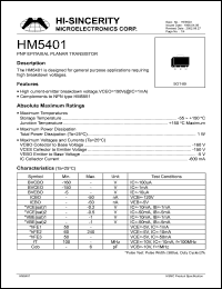 HM5401 datasheet: Emitter to base voltage:6V; PNP epitaxial planar transistor for general purpose applications requiring high breakdown voltages HM5401