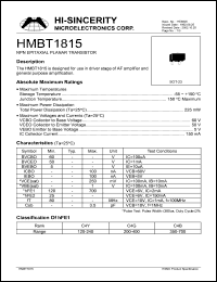 HMBT1815 datasheet: 5V 150mA NPN epitaxial planar transistor for use in driver stage of AF amplifier and general purpose amplification HMBT1815