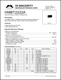 HMBT2222A datasheet: 6V 600mA NPN epitaxial planar transistor for general purpose amplifier and high-speed switching, medium-power switching applications HMBT2222A