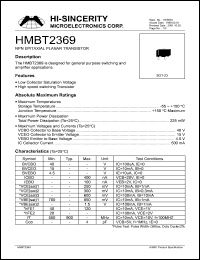 HMBT2369 datasheet: 40V 500mA NPN epitaxial planar transistor for general purpose switching and amplifier applications HMBT2369
