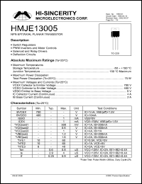 HMJE13005 datasheet: Emitter to base voltage:9V; 4A NPN epitaxial planar transistor HMJE13005