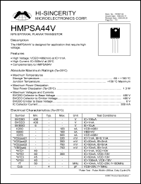 HMPSA44V datasheet: Emitter to base voltage:6V 300mA NPN epitaxial planar transistor for application that require high voltage HMPSA44V