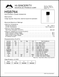 HSB764 datasheet: Emitter to base voltage:5V 1A PNP epitaxial planar transistor HSB764