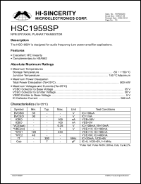 HSC1959SP datasheet: Emitter to base voltage:5V 500mA NPN epitaxial planar transistor for audio frequency low power amplifier applications HSC1959SP