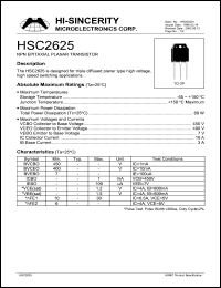 HSC2625 datasheet: Emitter to base voltage:7V 10A NPN epitaxial planar transistor for triple diffused planer type high voltage, high speed switching applications HSC2625