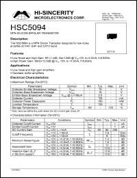 HSC5094 datasheet: Emitter to base voltage:2.5V 20mA NPN silicon bipolar transistor for low noise amplifier at VHF, UHF and CATV band HSC5094