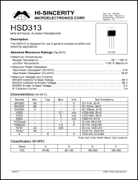 HSD313 datasheet: Emitter to base voltage:5V 3A NPN epitaxial planar transistor for use in general purpose amplifier and switching applications HSD313