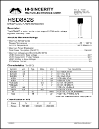 HSD882S datasheet: Emitter to base voltage:5V 3A NPN epitaxial planar transistor for the output stage of 0.75W audio, voltage regulator and relay driver HSD882S