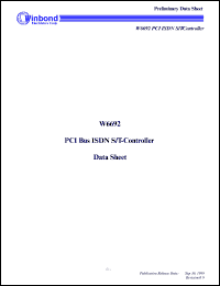 W6692 datasheet: PCI bus ISDN S/T-controller W6692