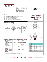 SD41 datasheet: 25A, 45V ultra fast recovery rectifier SD41