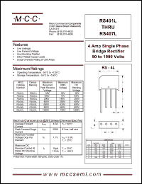 RS401L datasheet: 4.0A, 50V ultra fast recovery rectifier RS401L
