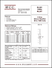 RL201 datasheet: 2.0A, 50V ultra fast recovery rectifier RL201