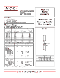 MUR105 datasheet: 1.0A, 50V ultra fast recovery rectifier MUR105