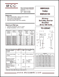 MBR20100 datasheet: 20A, 100V ultra fast recovery rectifier MBR20100