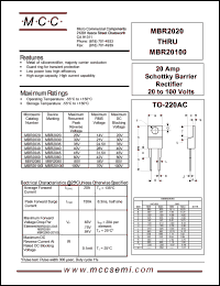 MBR2020 datasheet: 20A, 20V ultra fast recovery rectifier MBR2020