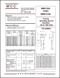 MBR15100 datasheet: 15A, 100V ultra fast recovery rectifier MBR15100
