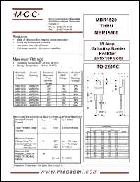 MBR1520 datasheet: 15A, 20V ultra fast recovery rectifier MBR1520