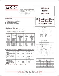 MB2505 datasheet: 25A, 50V ultra fast recovery rectifier MB2505