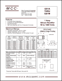 GS1A datasheet: 1.0A, 50V ultra fast recovery rectifier GS1A