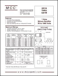 GS1M datasheet: 1.0A, 1000V ultra fast recovery rectifier GS1M