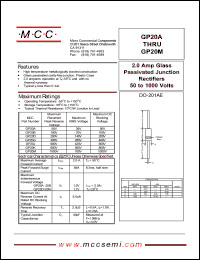 GP20B datasheet: 2.0A, 100V ultra fast recovery rectifier GP20B