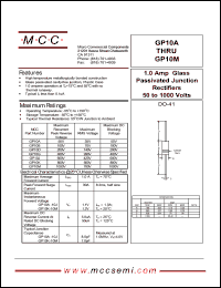 GP10A datasheet: 1.0A, 50V ultra fast recovery rectifier GP10A