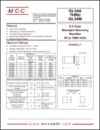 GL34A datasheet: 0.5A, 50V ultra fast recovery rectifier GL34A