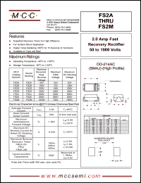 FS2M datasheet: 2.0A, 1000V ultra fast recovery rectifier FS2M