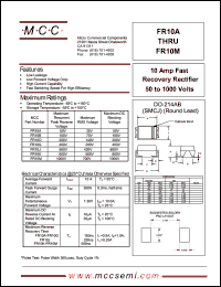 FR10A datasheet: 10A, 50V ultra fast recovery rectifier FR10A